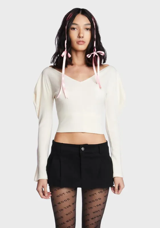 Simply In Love Balloon Sleeve Crop Top sold by Dolls Kill