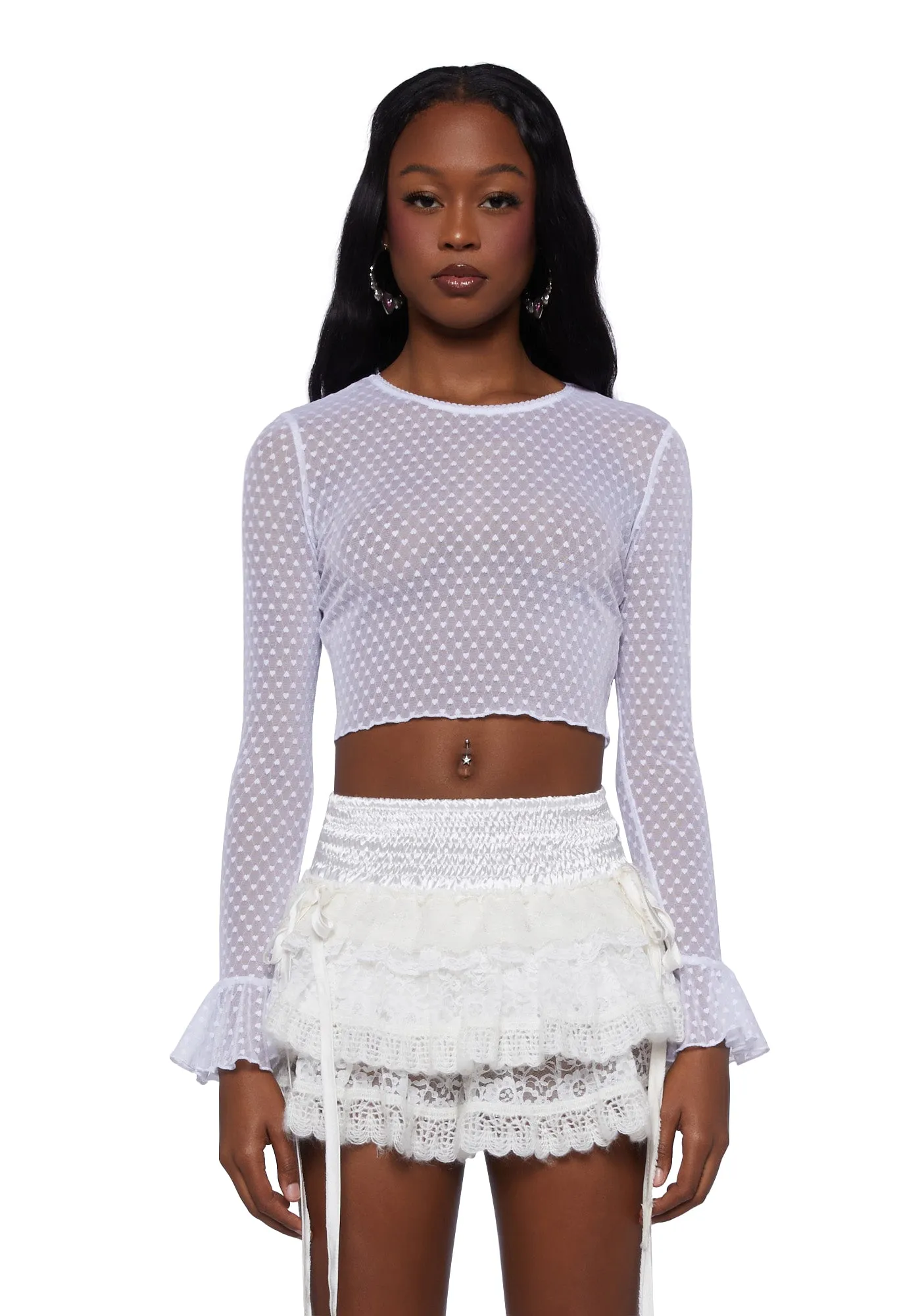 Hold My Heart Long Sleeve Top - White sold by Dolls Kill