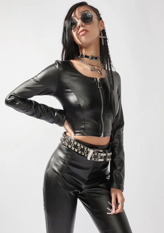 They Don't Know Me Vegan Leather Crop Top sold by Dolls Kill