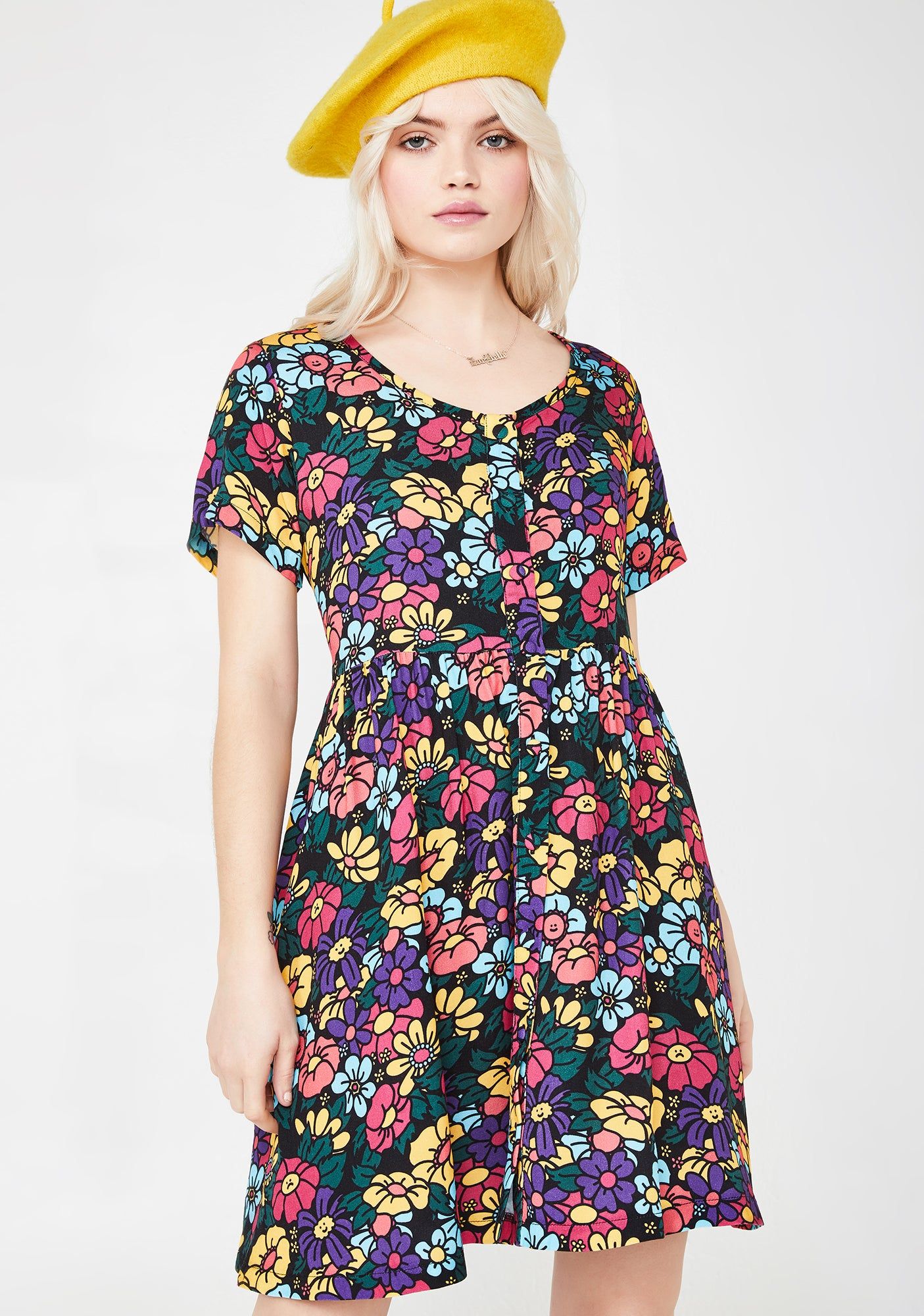 Button Through Floral Dress sold by Dolls Kill