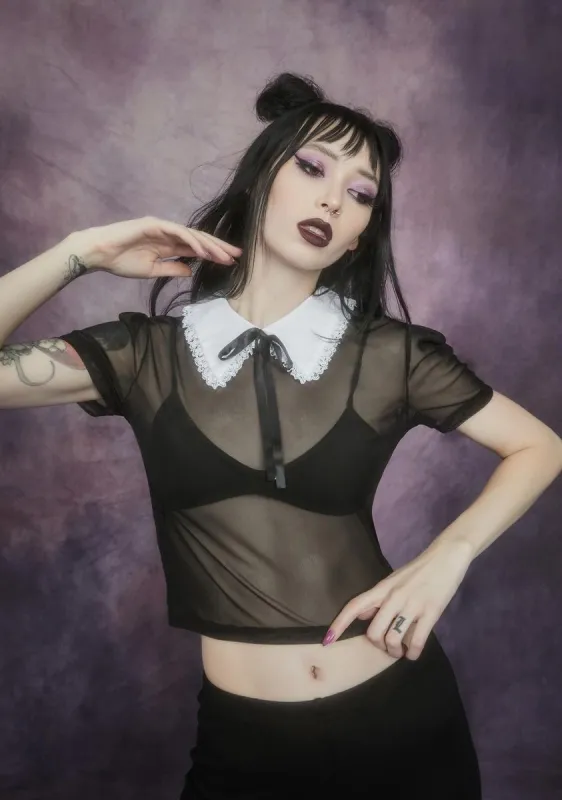 Terror After Teatime Collared Mesh Top sold by Dolls Kill