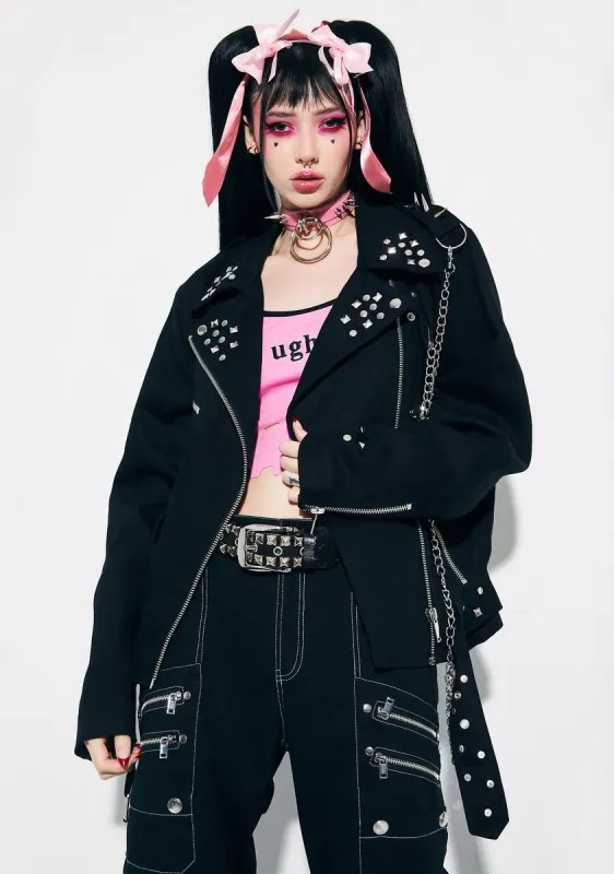World Of Hurt Denim Moto Jacket sold by Dolls Kill