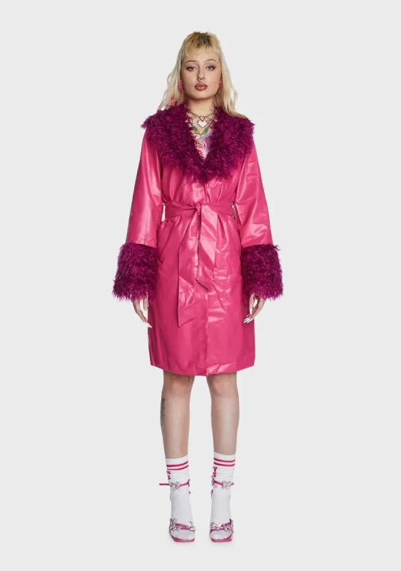 Pink Faux Leather Fur Trim Coat sold by Dolls Kill