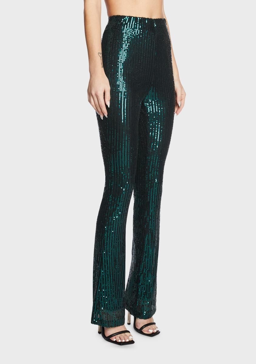 Dark Green Sequin Flared Pants sold by Dolls Kill product image thumbnail 4