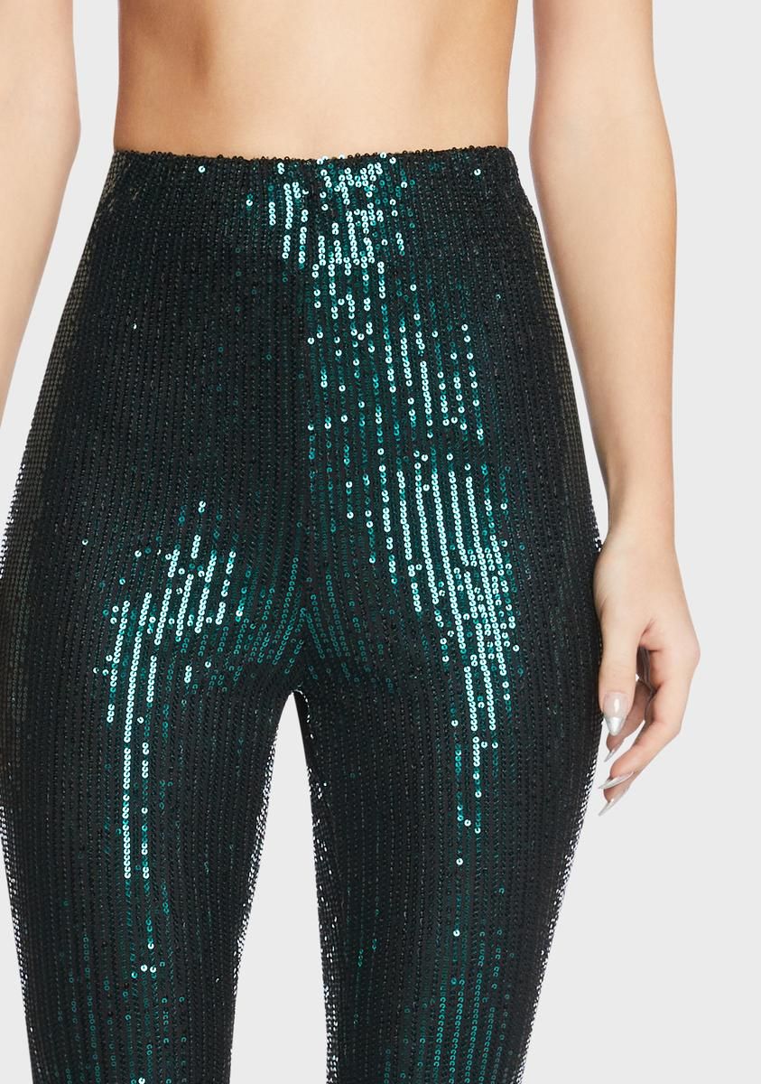Dark Green Sequin Flared Pants sold by Dolls Kill product image thumbnail 2