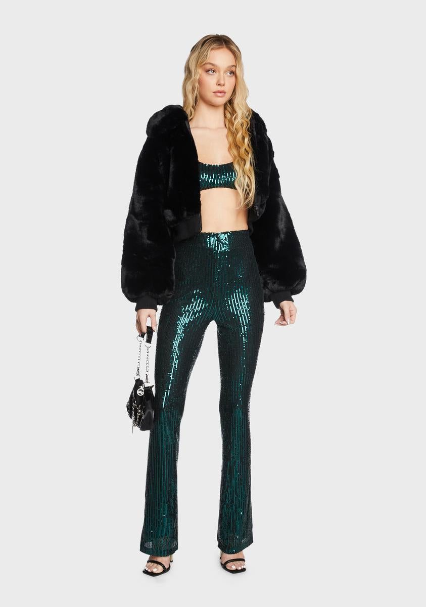 Dark Green Sequin Flared Pants sold by Dolls Kill product image thumbnail 3