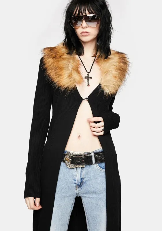 Long Faux Fur Knitted Cardigan sold by Dolls Kill