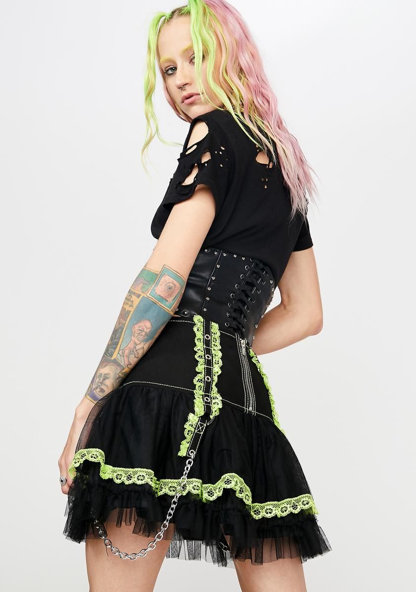 Green Lace Chiffon Tutu Skirt sold by Dolls Kill product image thumbnail 4