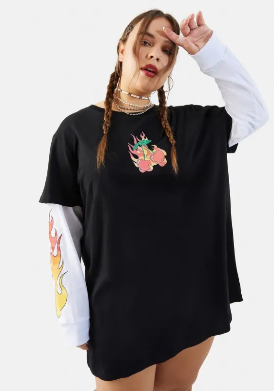 Plus Cherry Hot Long Sleeve Graphic Tee sold by Dolls Kill