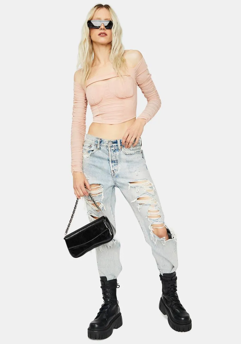 Blush Make My Move Ruched Mesh Crop Top sold by Dolls Kill product image thumbnail 3