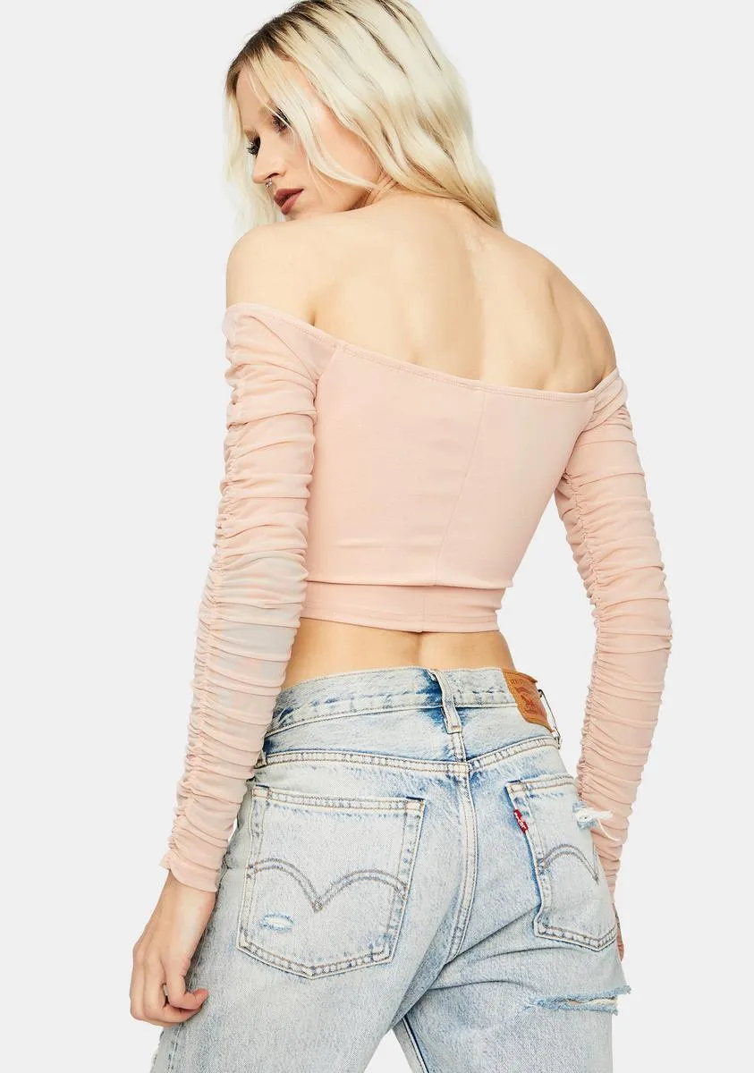 Blush Make My Move Ruched Mesh Crop Top sold by Dolls Kill product image thumbnail 4