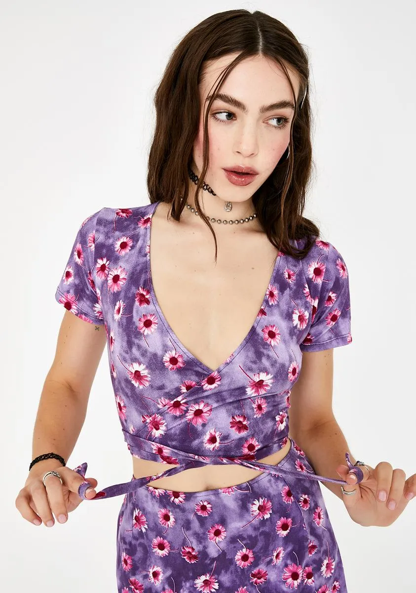 Purple Daisy Bilen Wrap Top sold by Dolls Kill