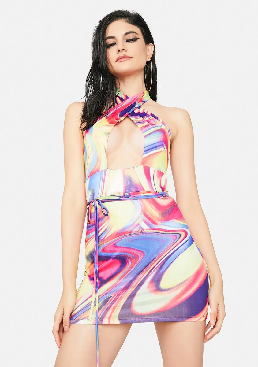 Psychedelic Sunrise Mini Halter Dress sold by Dolls Kill
