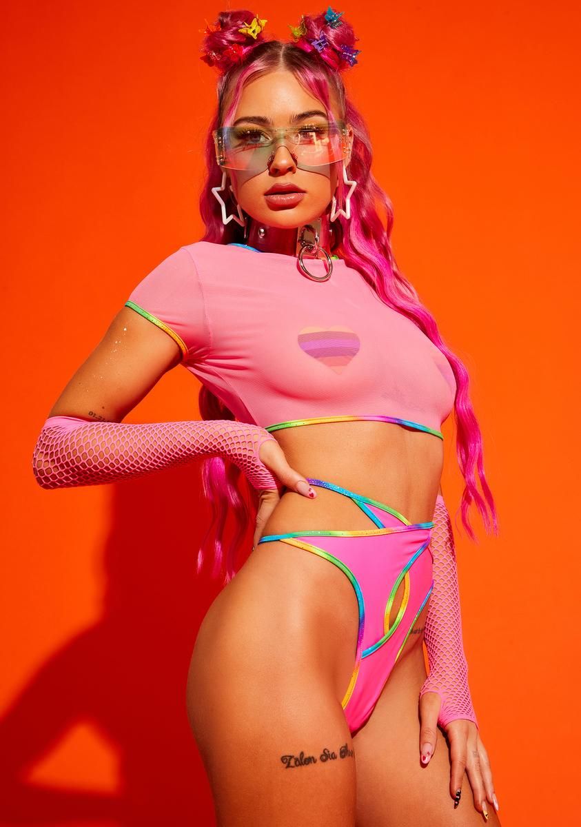 Pink Cap Sleeve Mesh Top sold by Dolls Kill product image thumbnail 2