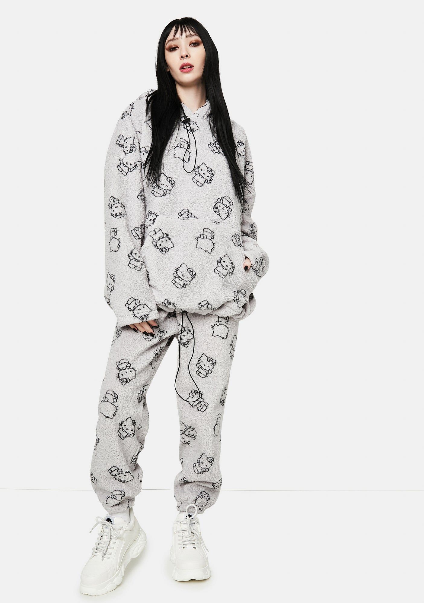 Grey Hello Kitty Printed Fleece Hoodie sold by Dolls Kill product image thumbnail 3
