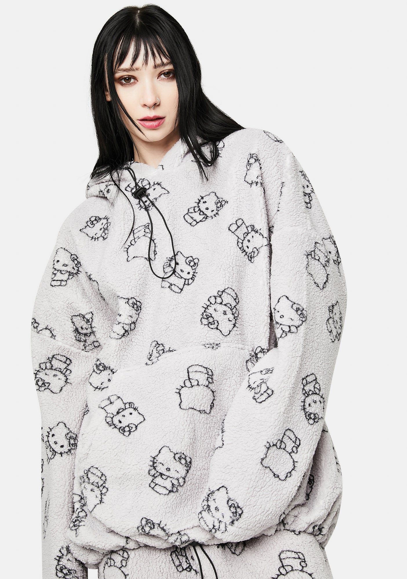 Grey Hello Kitty Printed Fleece Hoodie sold by Dolls Kill