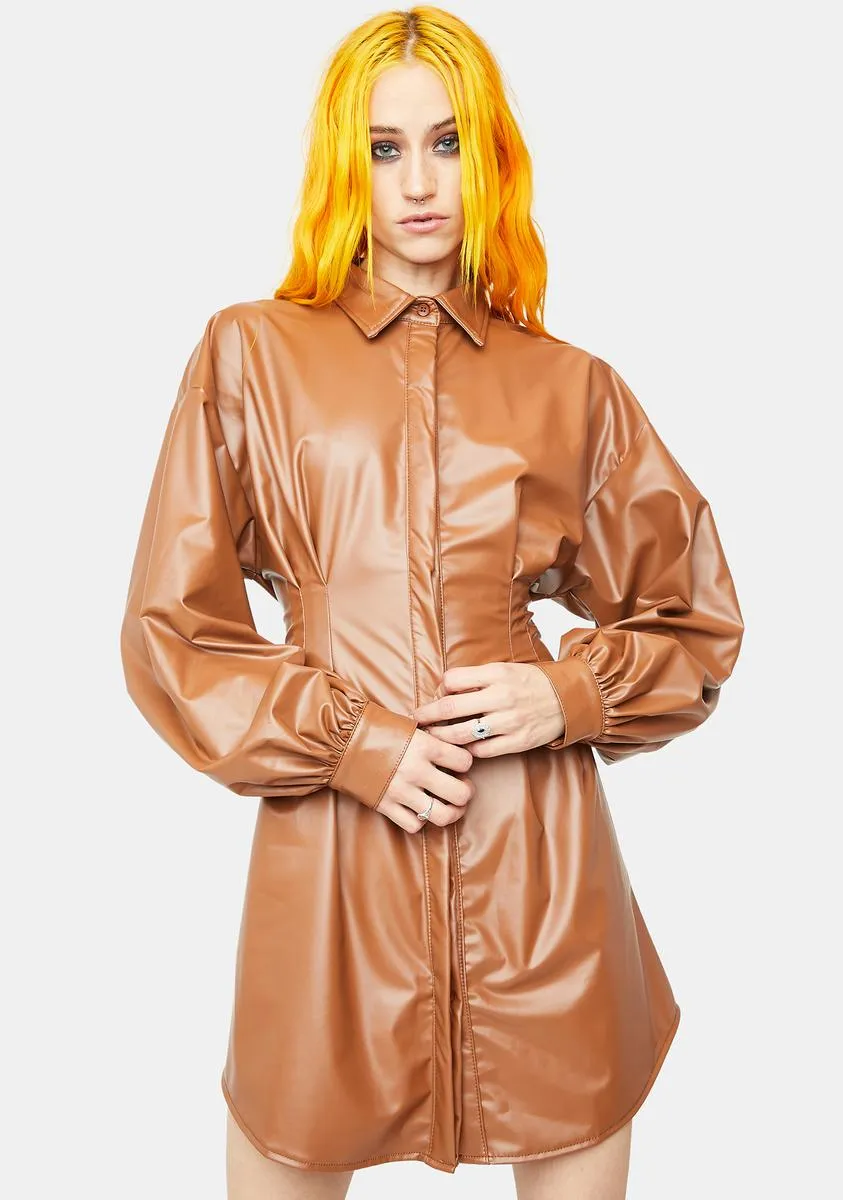 Cognac Last Minute Invite Shirt Dress sold by Dolls Kill