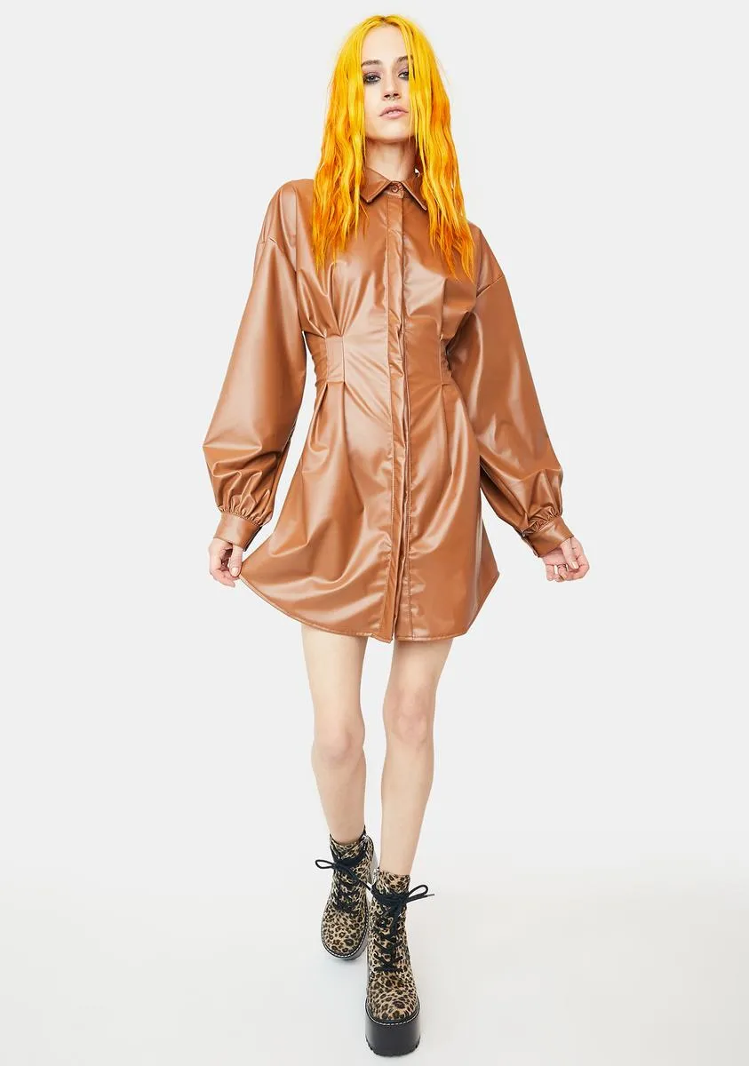 Cognac Last Minute Invite Shirt Dress sold by Dolls Kill product image thumbnail 3