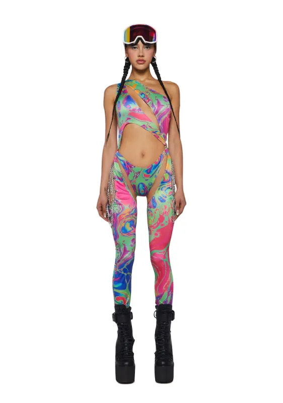 Prism Moonwalk Cut-Out Catsuit - Acid Amoeba sold by Dolls Kill