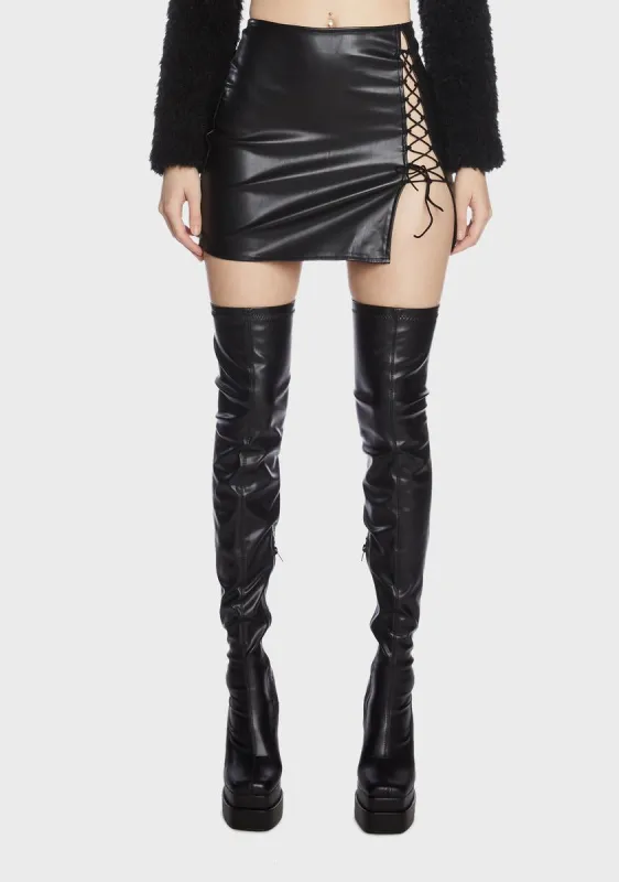 Glitches Of You Lace Up Mini Skirt sold by Dolls Kill