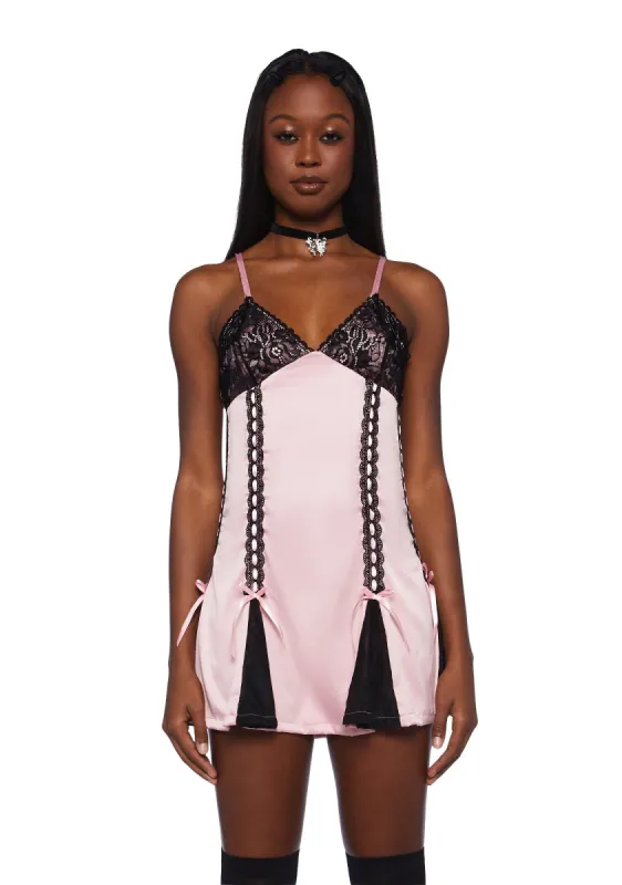 Late Night Rendezvous Slip Dress- Pink sold by Dolls Kill