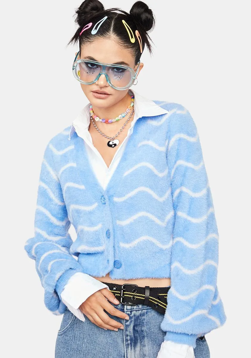 Chill Between The Lines Fuzzy Cardigan sold by Dolls Kill