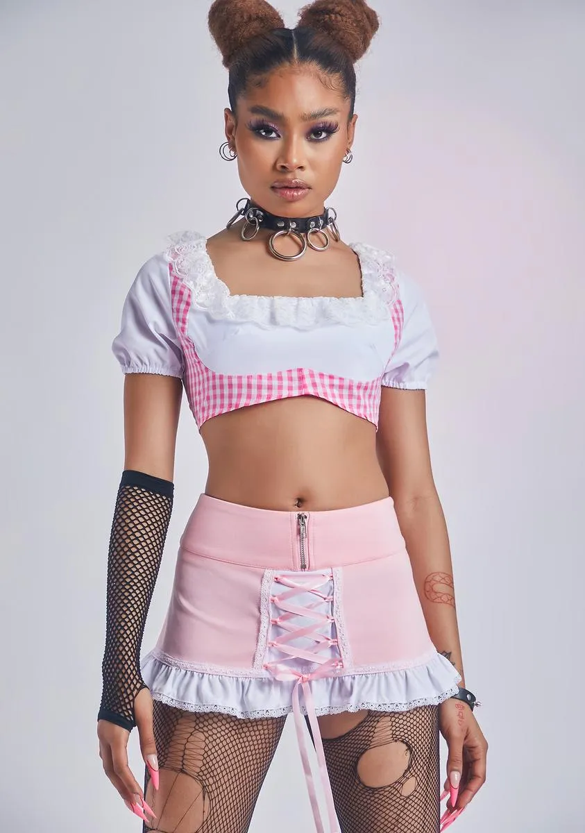 Petal High Maintenance Lace-Up Mini Skirt sold by Dolls Kill product image thumbnail 2