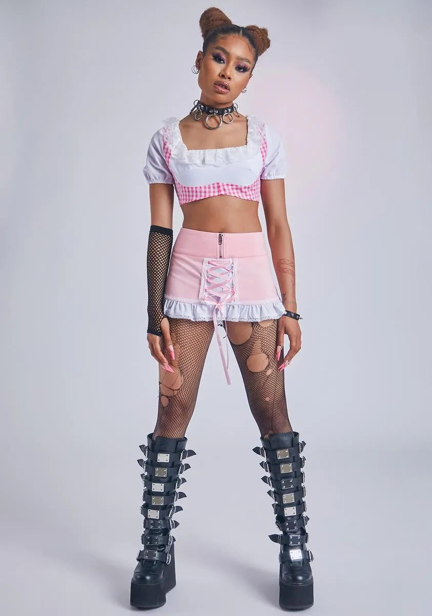 Petal High Maintenance Lace-Up Mini Skirt sold by Dolls Kill product image thumbnail 3