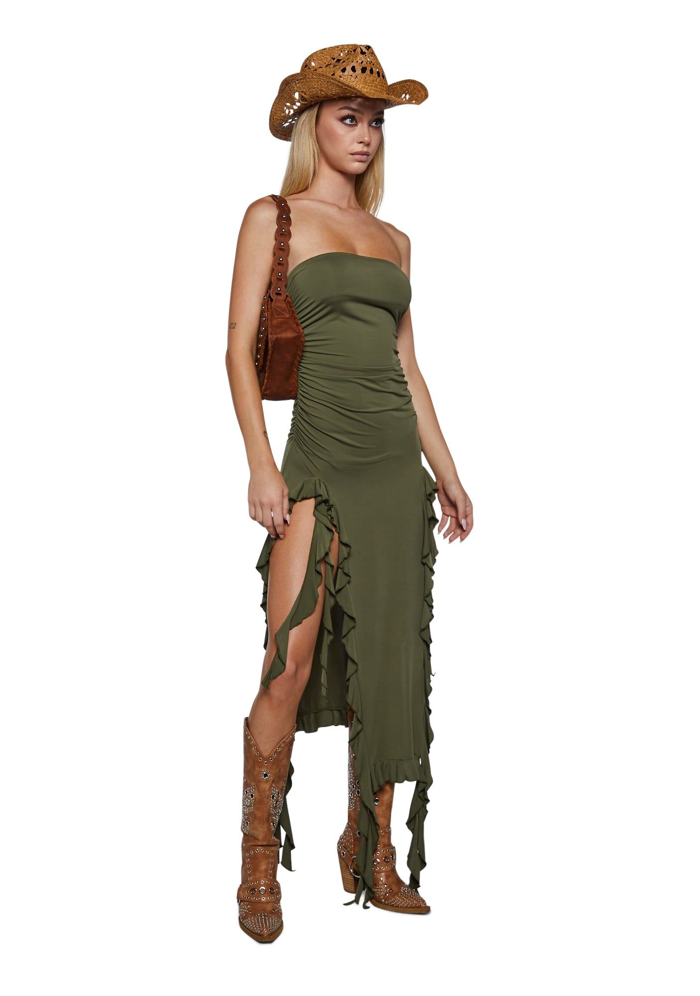 Rendezvous Strapless Dress - Olive sold by Dolls Kill product image thumbnail 5