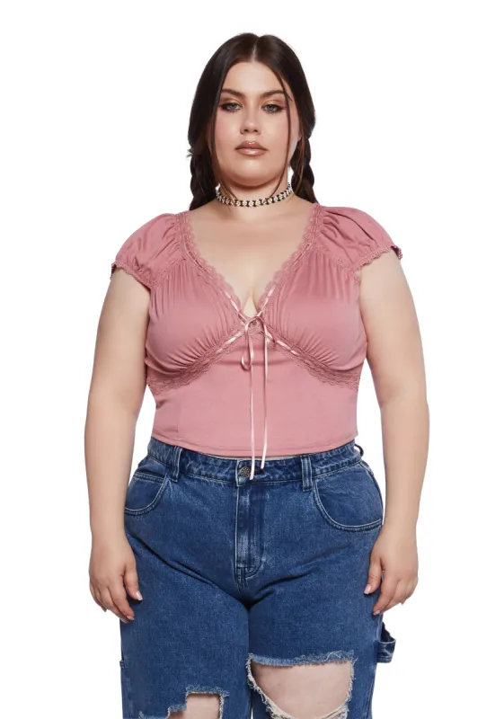 Plus Queen Of Spring Lace Trim Top - Pink sold by Dolls Kill