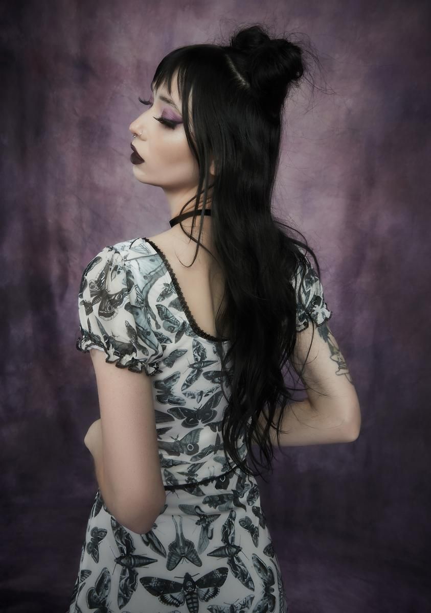 Spirit World Moth Print Mesh Top sold by Dolls Kill product image thumbnail 4