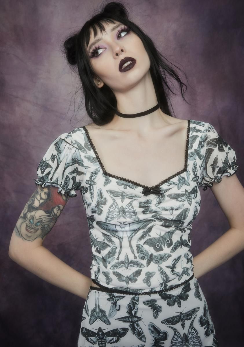 Spirit World Moth Print Mesh Top sold by Dolls Kill