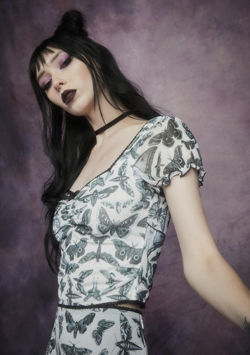 Spirit World Moth Print Mesh Top sold by Dolls Kill product image thumbnail 2