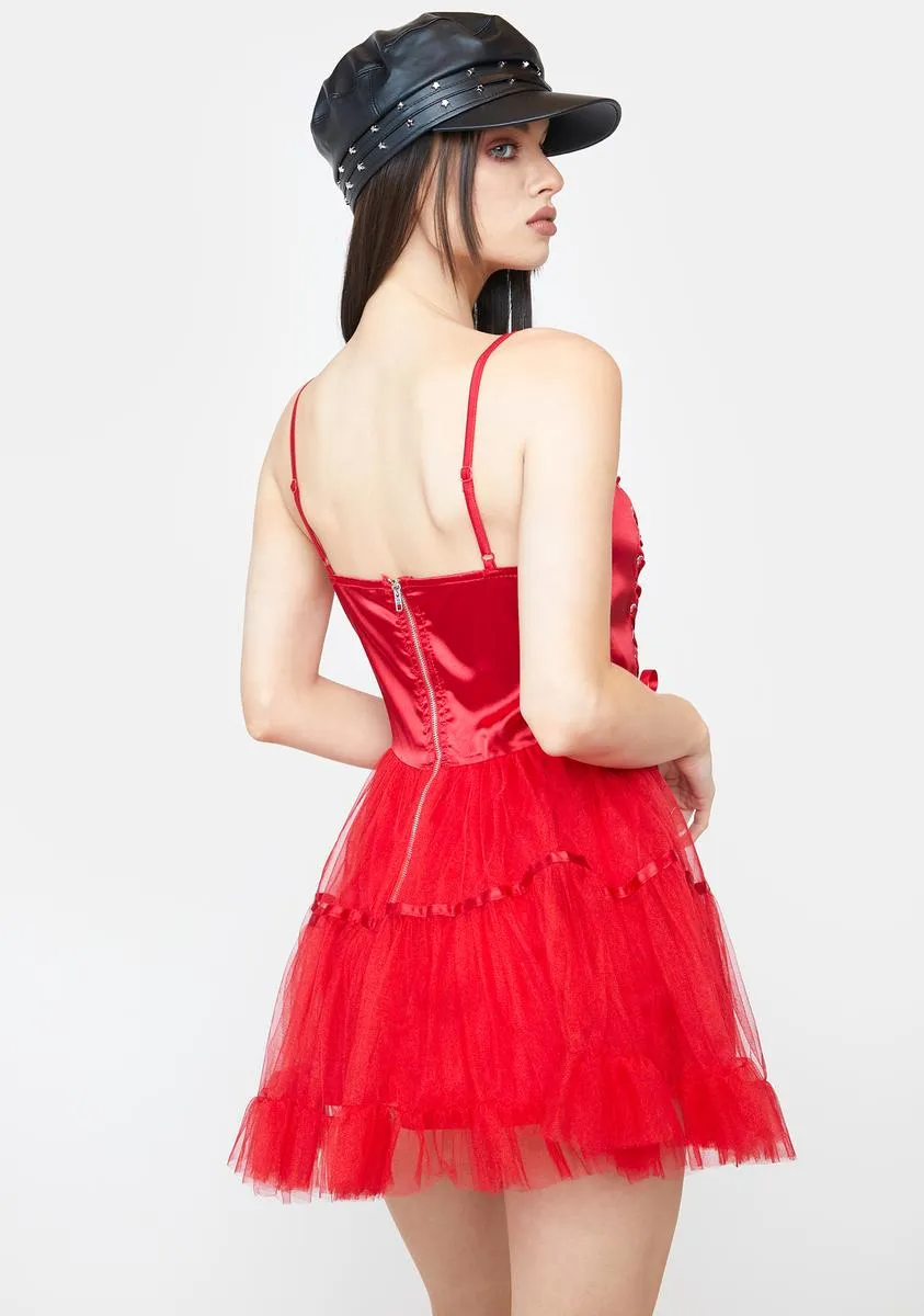 Cherry Ooh La La Lace Up Mini Dress sold by Dolls Kill product image thumbnail 4