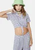 Lilac Checked Tie Front Crop Top sold by Dolls Kill