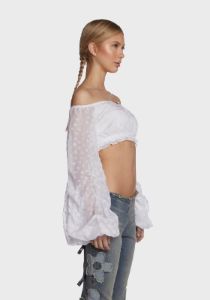Tug My Heartstrings Puff Sleeve Top - White sold by Dolls Kill