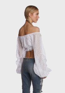 Tug My Heartstrings Puff Sleeve Top - White sold by Dolls Kill