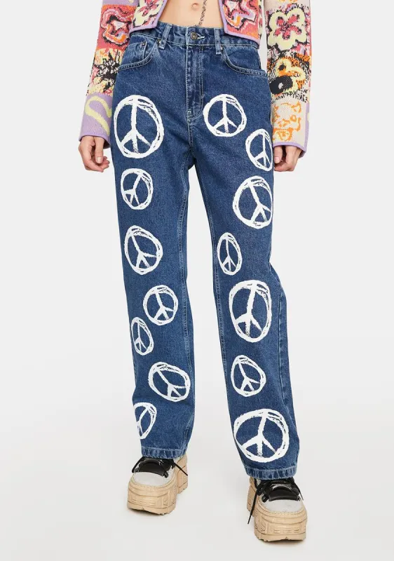 Peace Printed Hope Release Jeans made by Dolls Kill