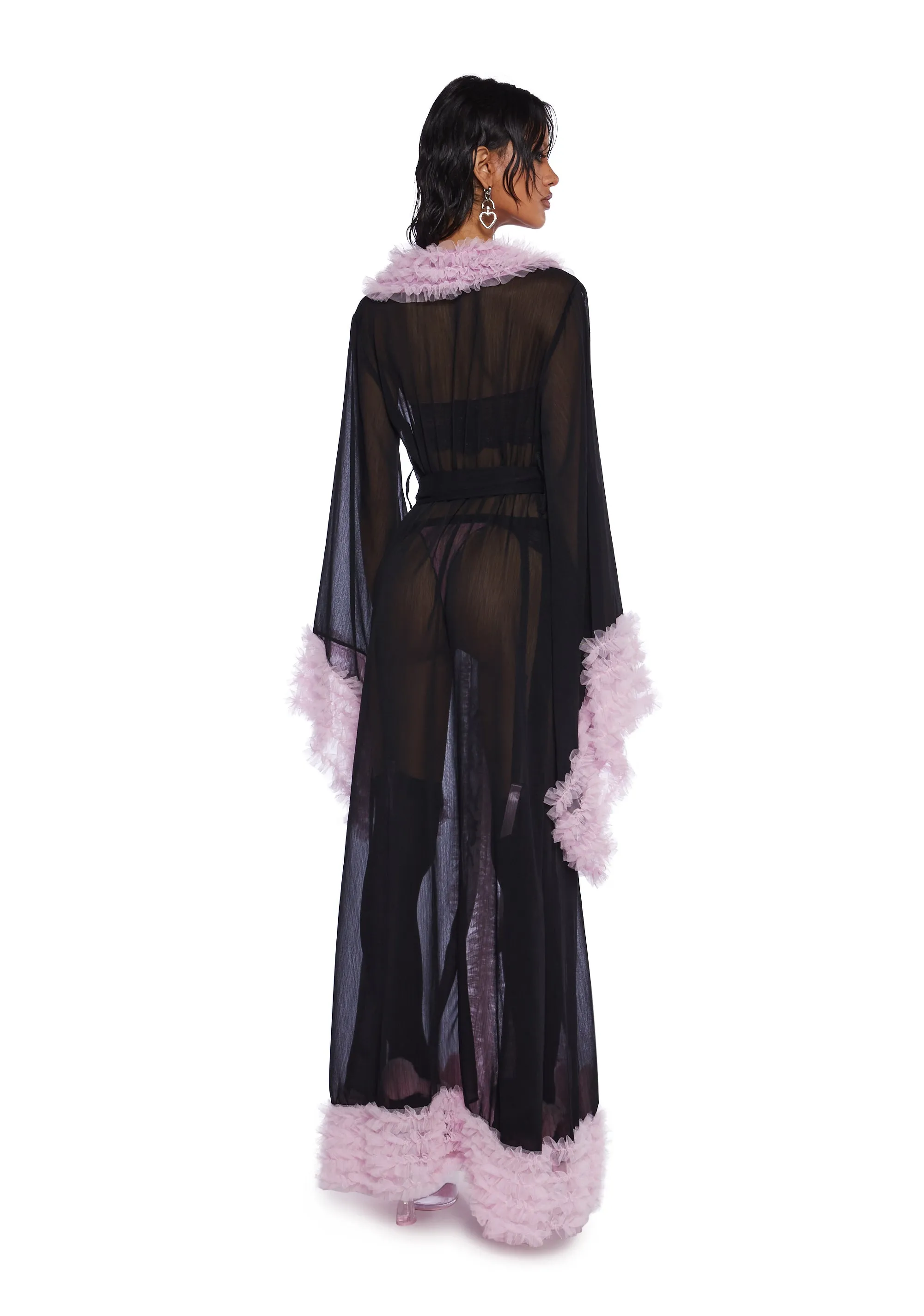 Delightfully Demure Sheer Robe - Black/Pink sold by Dolls Kill product image thumbnail 4