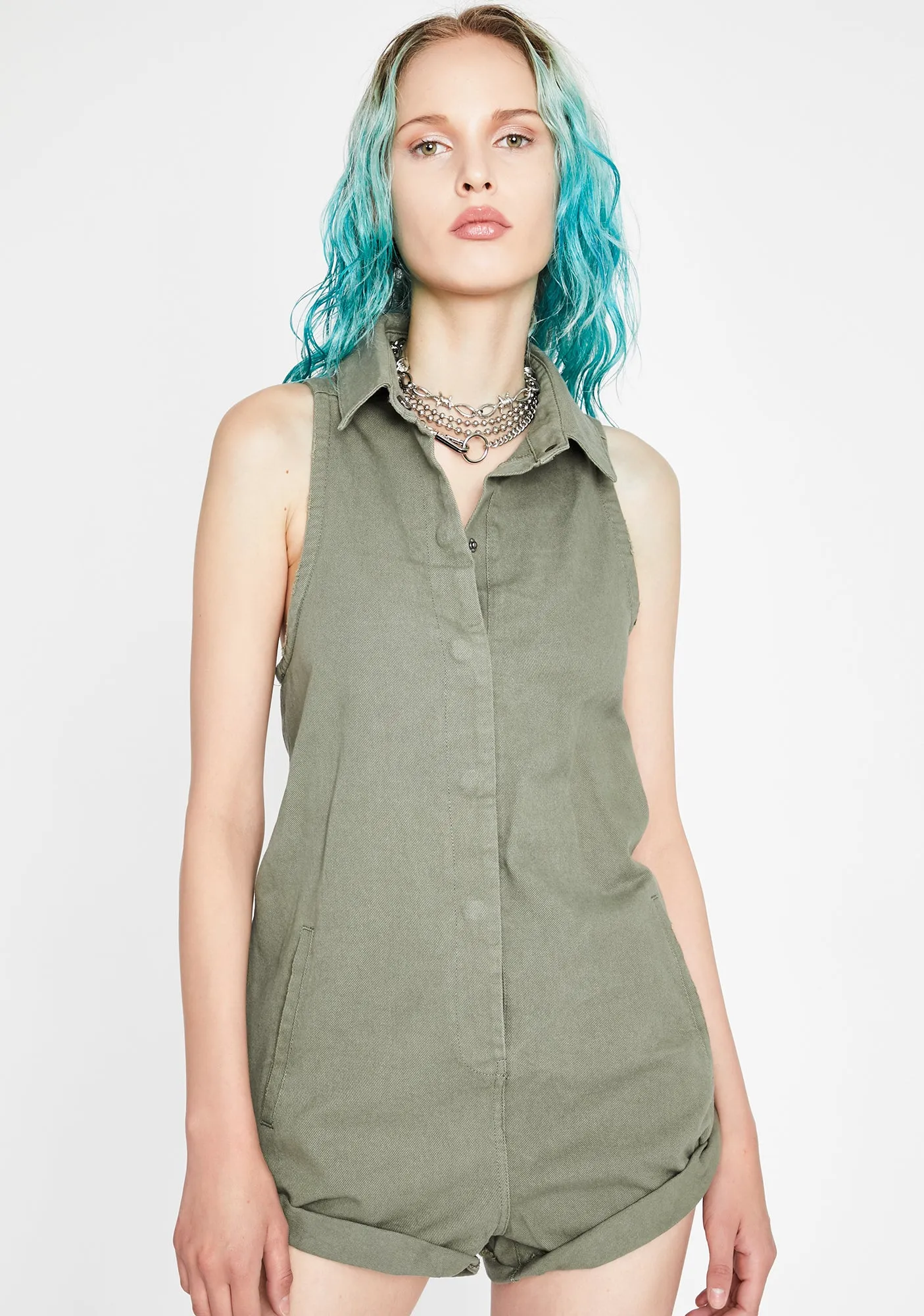 Sunday's Cool Denim Romper sold by Dolls Kill