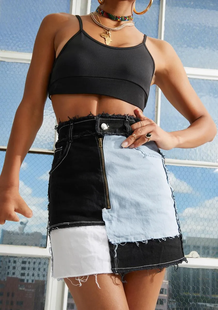 Hidden Layers Patchwork Mini Skirt sold by Dolls Kill