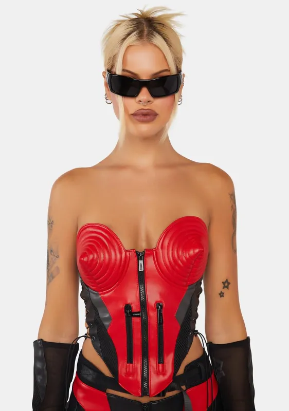 Red Moto Cone Corset Top sold by Dolls Kill
