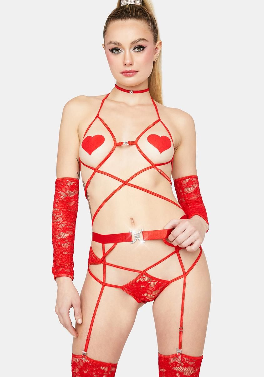 Scarlet Baring It All 4-Piece Lingerie Set sold by Dolls Kill