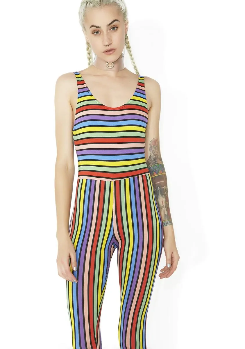 Over The Rainbow Striped Jumpsuit sold by Dolls Kill