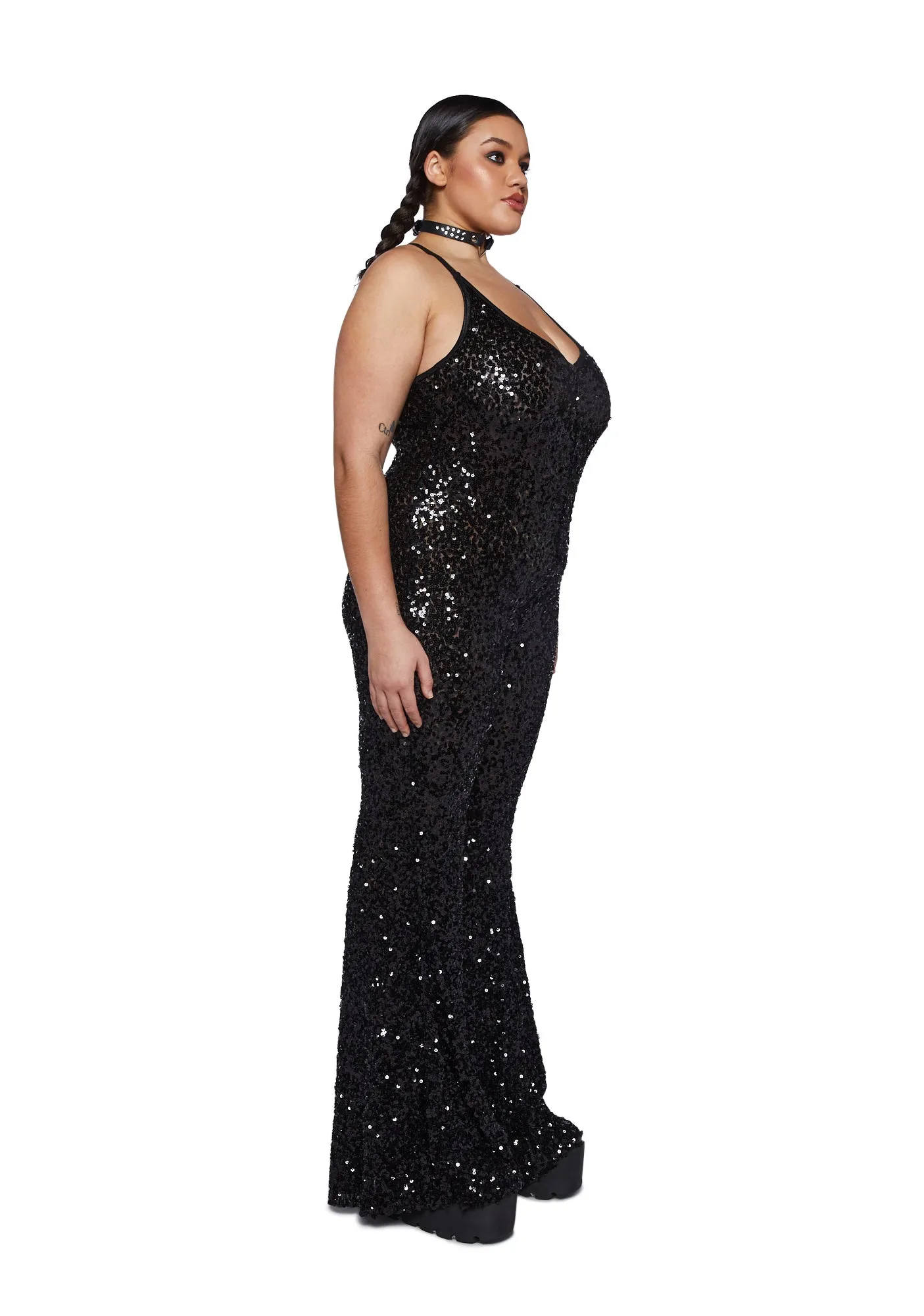 Plus Sparkle Nights Sequin Jumpsuit- Black sold by Dolls Kill product image thumbnail 3
