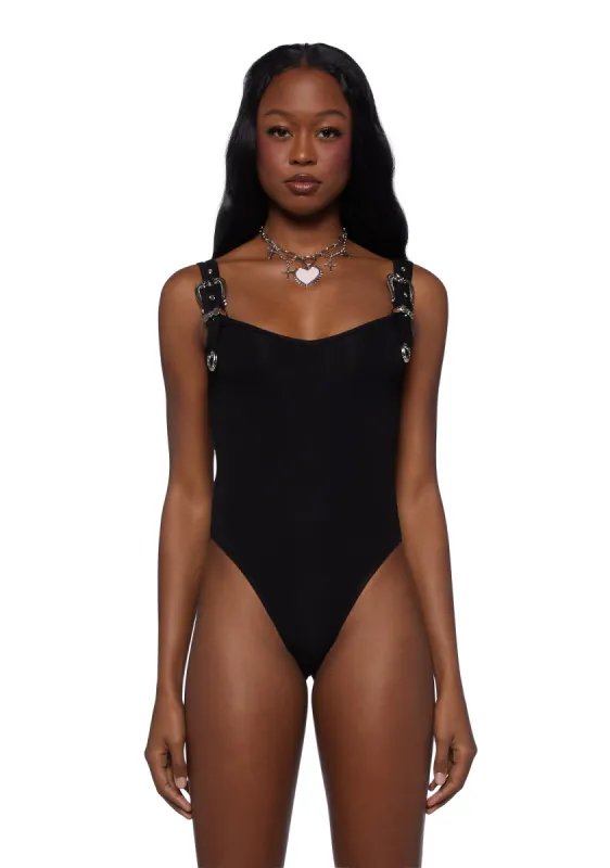 Too Smitten Ribbed Bodysuit - Black sold by Dolls Kill