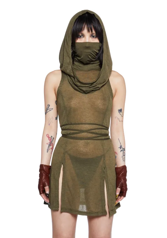 Echo Sheer Hooded Mini Dress - Green sold by Dolls Kill
