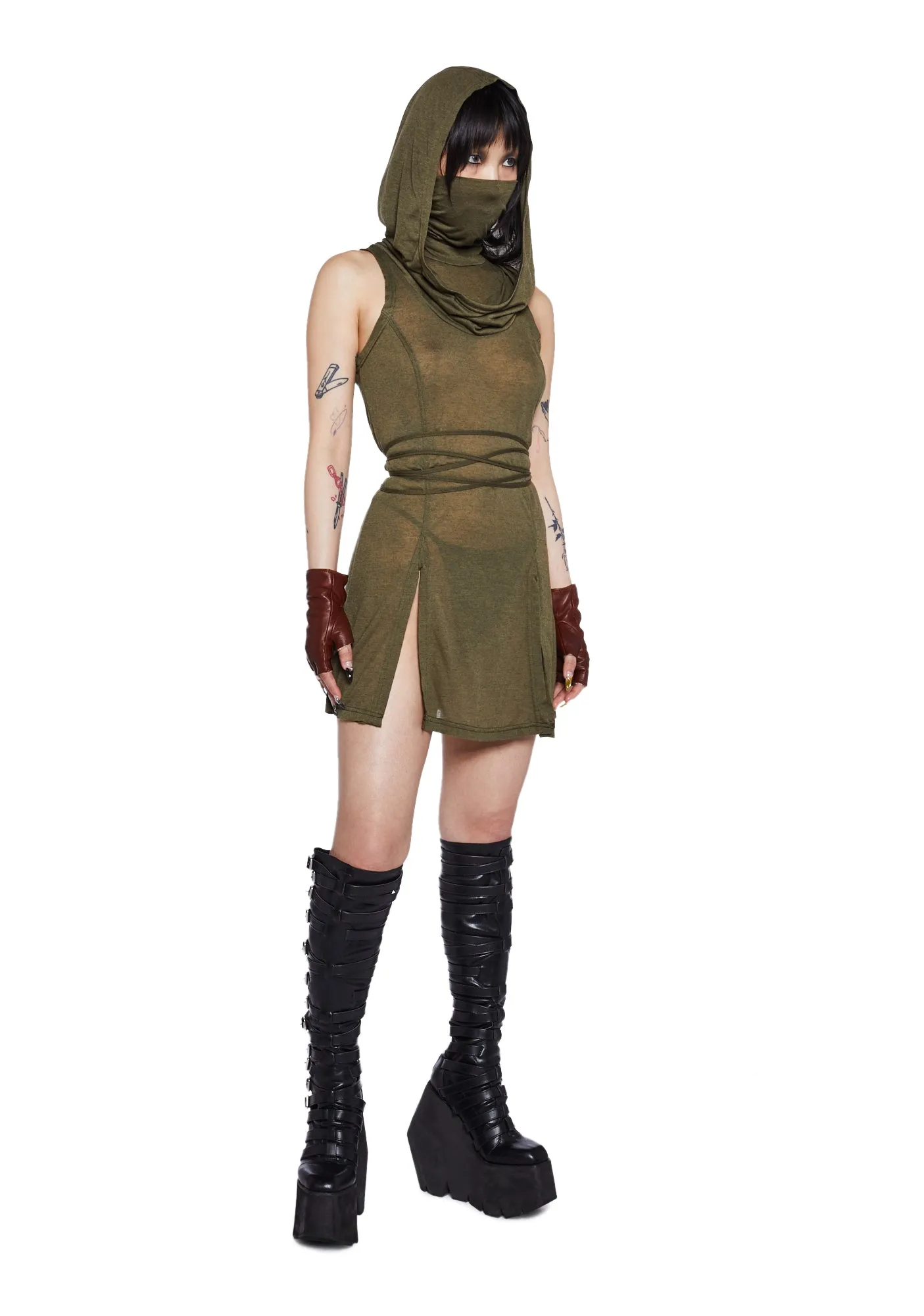 Echo Sheer Hooded Mini Dress - Green sold by Dolls Kill product image thumbnail 2