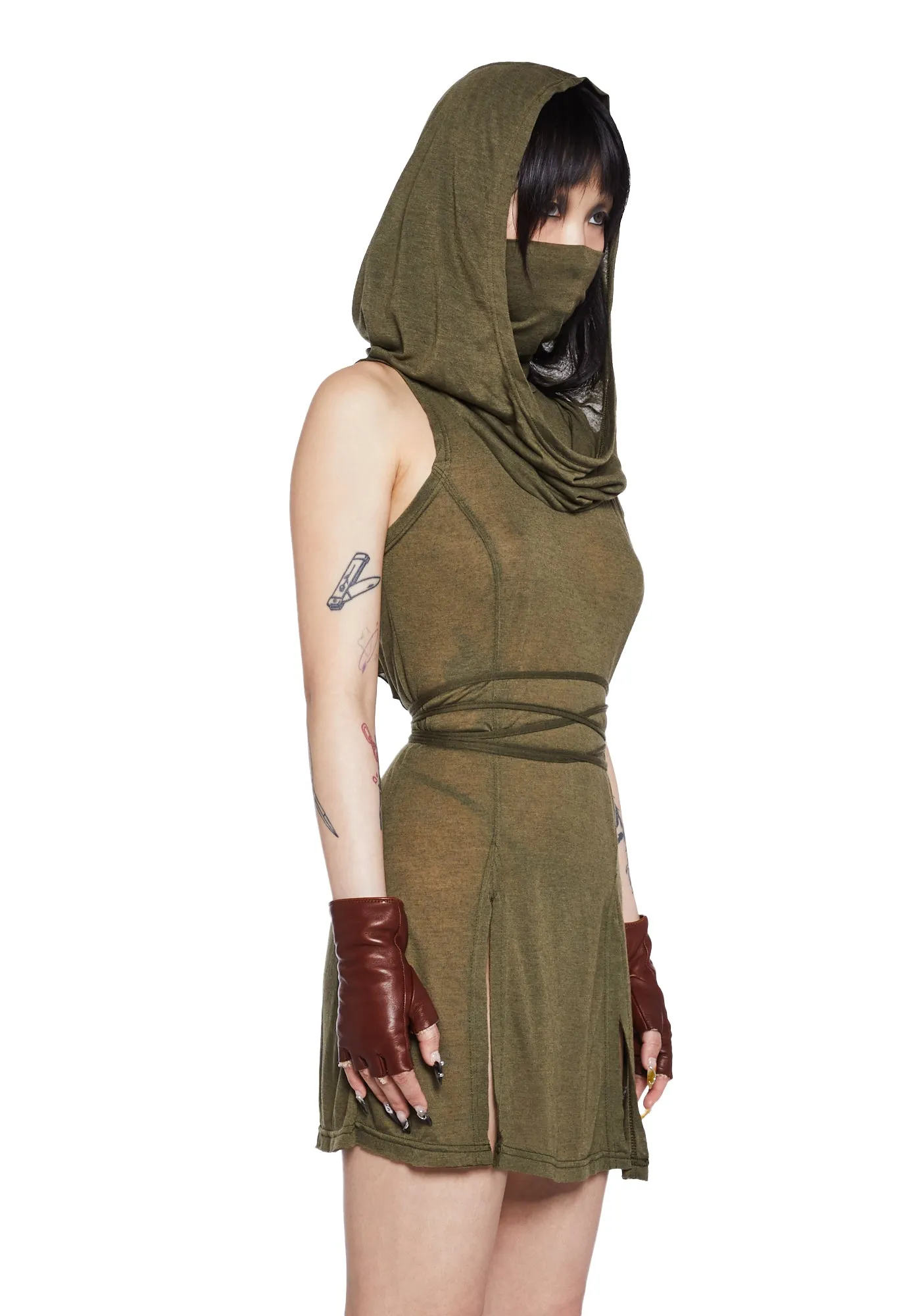 Echo Sheer Hooded Mini Dress - Green sold by Dolls Kill product image thumbnail 3