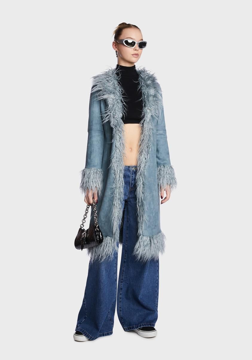 Blue Faux Fur Trimmed Coat sold by Dolls Kill product image thumbnail 4